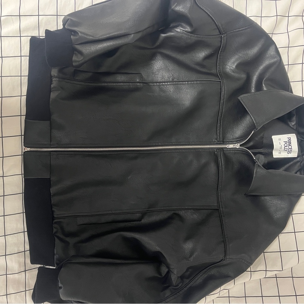Princess Polly Black Leather Bomber Jacket